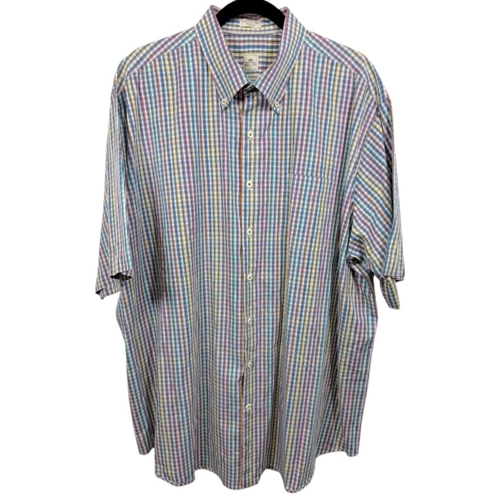 Peter Millar Mens Seaside Finish Plaid‎ Short Sleeve Button Down Shirt Size XXL